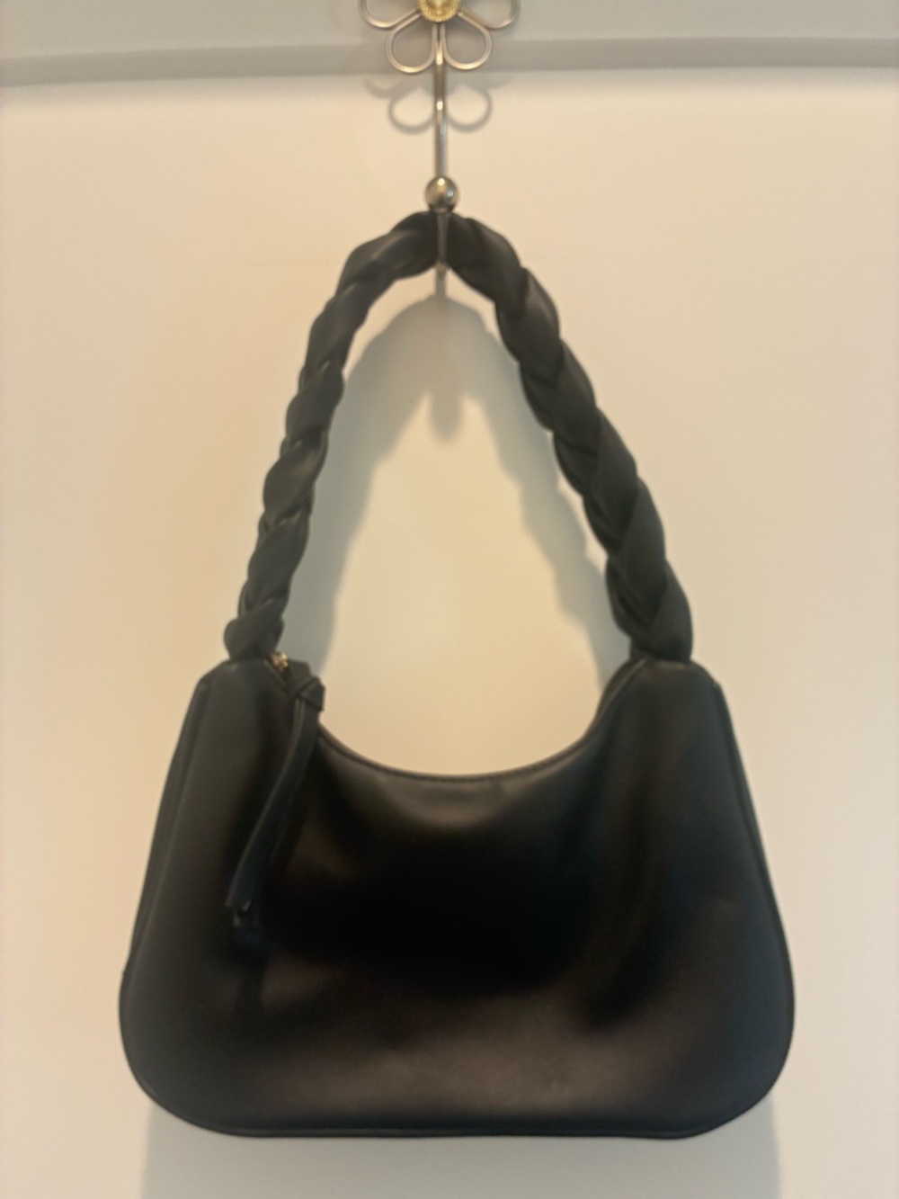 Braided Handle Black Women's Shoulder Bag